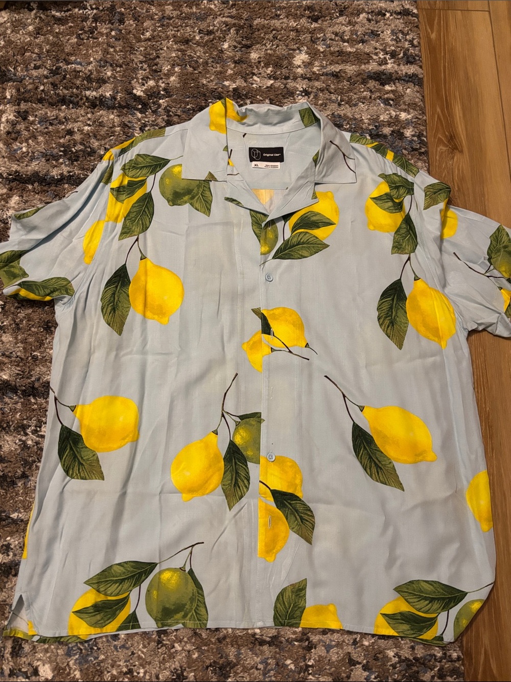 Target Men's Lemon Print Button-Down Shirt - Light Blue & Yellow